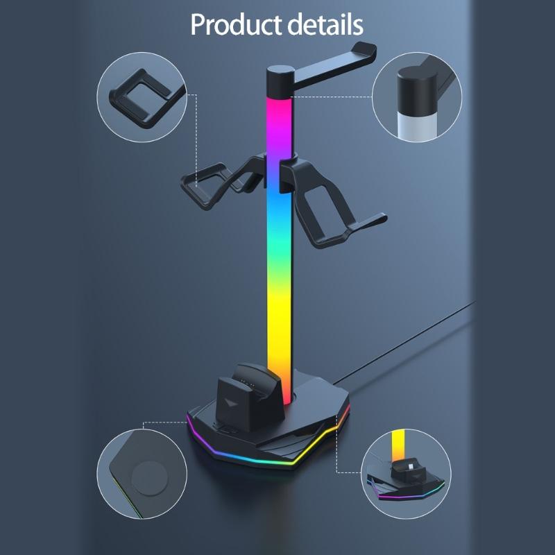 Game Controller Charging Dock Base With Led Lighting And Headphone Holder For P5 Organized Gaming Setups