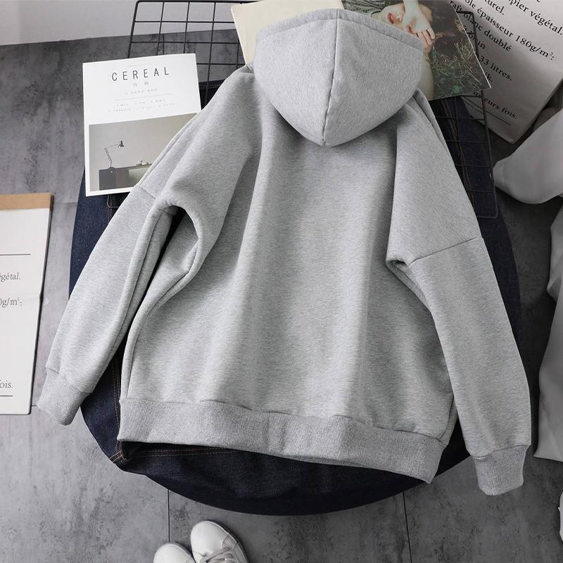 Damen Verdicktes Lockeres Kapuzensweatshirt Einfarbiges Pullover-Oberteil
