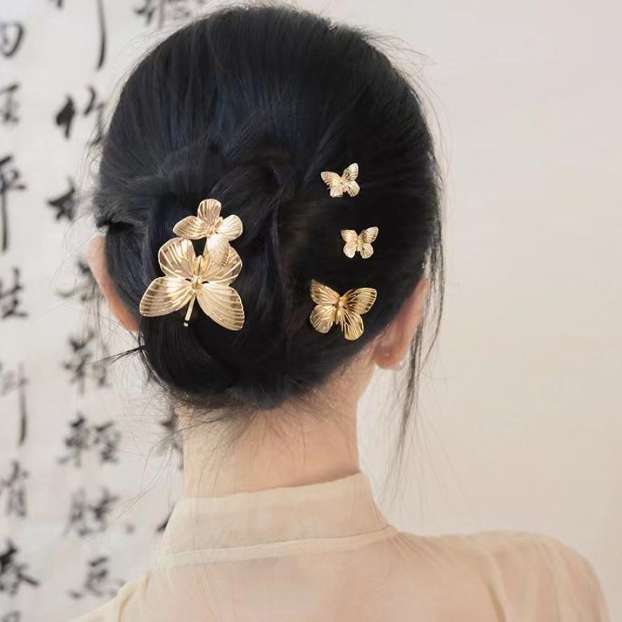 Vintage Butterfly Metal Hairpin Headdress for Womem New Chinese Style Retro Punk Exquisite Updo Bobby Pins Hair Accessories