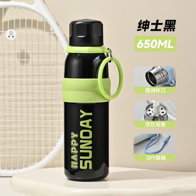 316 Paslanmaz Çelik Yalıtımlı Seyahat Su Şişesi Pipetli Kapaklı 650ml Outdoor Koşu Spor Salonu Yürüyüş