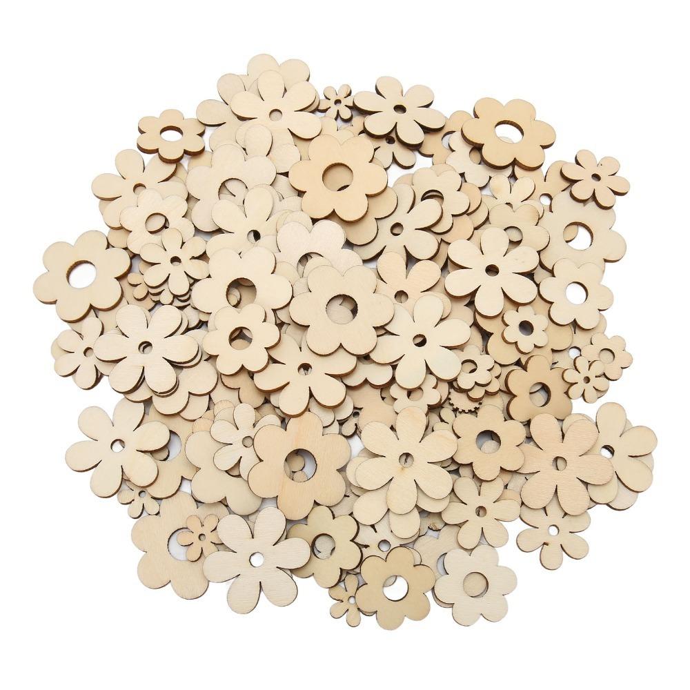 300Pcs Plum Blossom Shape Flower Wooden Embellishments Floral Wood Ornaments  For DIY Projects