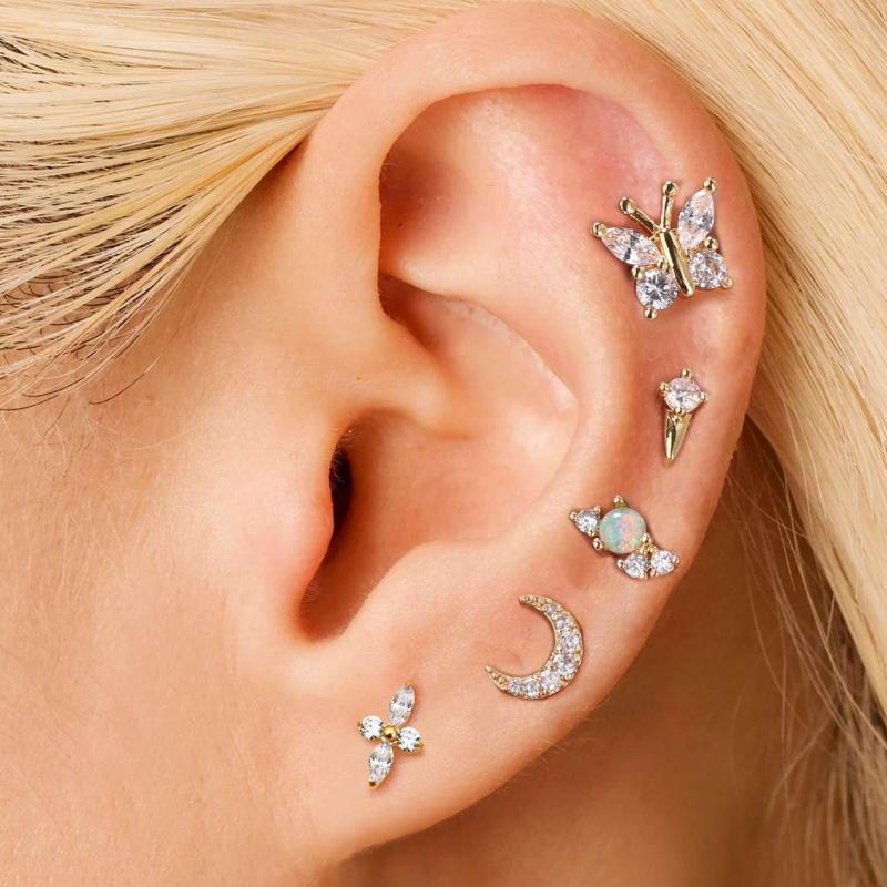 1 Adet Çiçek Tragus Piercing Küpe Ucu İçten Dişli 316L Cerrahi Çelik Takı