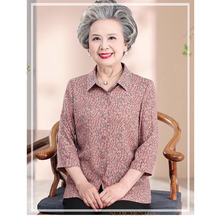 Grandma Spring Shirt Three-quarter Sleeves Blouse for Elderly Women Summer Casual Top