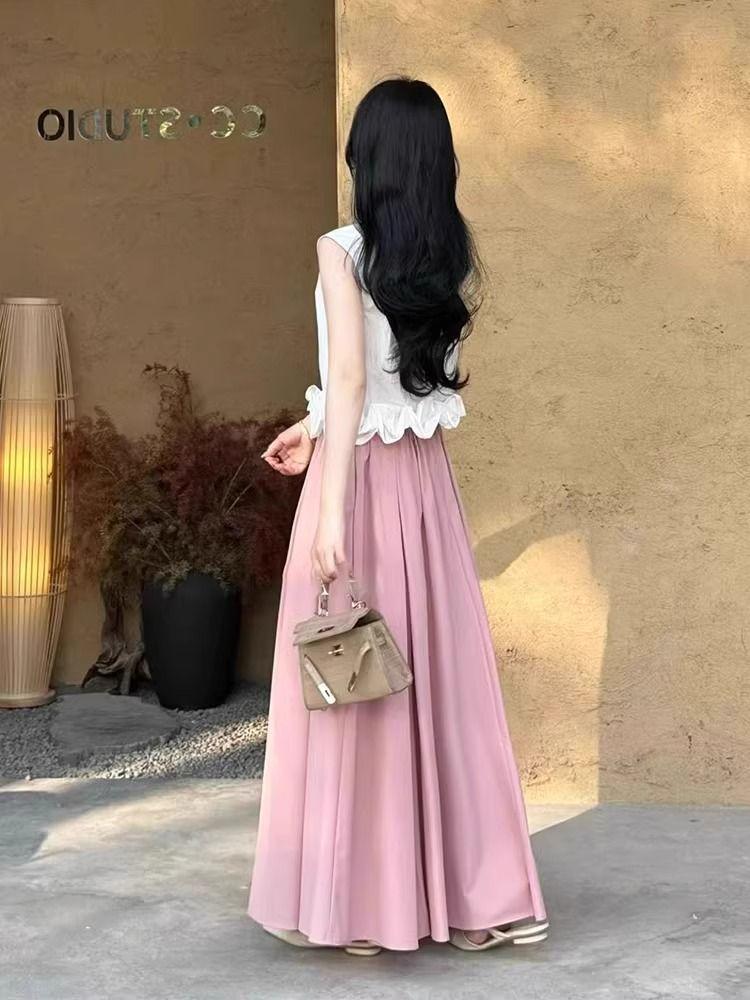 Elegant Summer Sleeveless Blouse & Long Skirt Set for Women - This Year's Popular Two-Piece