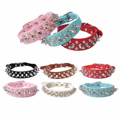 Adjustable Leather   Studded Pet Puppy Dog Collar Neck Strap