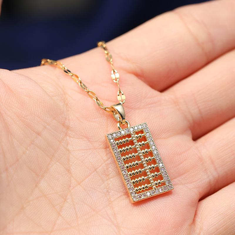 Chinese style imitation Hetian jade safety buckle necklace women's retro temperament titanium steel clavicle chain gold inlaid jade pendant with