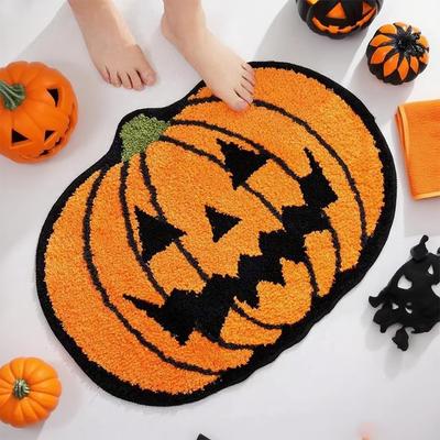 Halloween Pumpkin Plush Rugs Imitation Cashmere Soft Orange Home Carpet Autumn Decoration The Ghost Spider Web Skull Mat