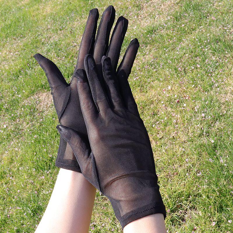 

Sun Protection Gloves Extended Black Silk Oversleeves Sexy Ultra Slim Mesh Elastic Five Finger Nightclub Bar Cos Arm Guard Black short All yards