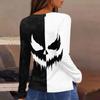 Women's Halloween Print Long Sleeve Top with Round Neck and Hem Slit for Casual Party Wear