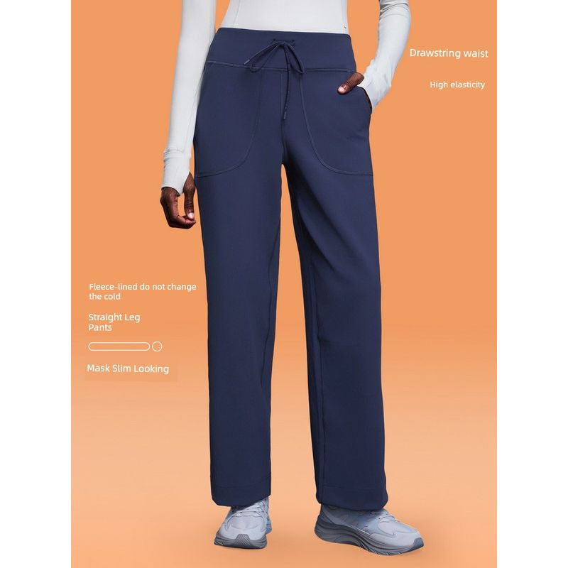 Lu Same Style Nude Feel Loose Velvet Sport Pants Women's Autumn and Winter Leisure All-Matching Straight Pants Sports Running Fitness Pants