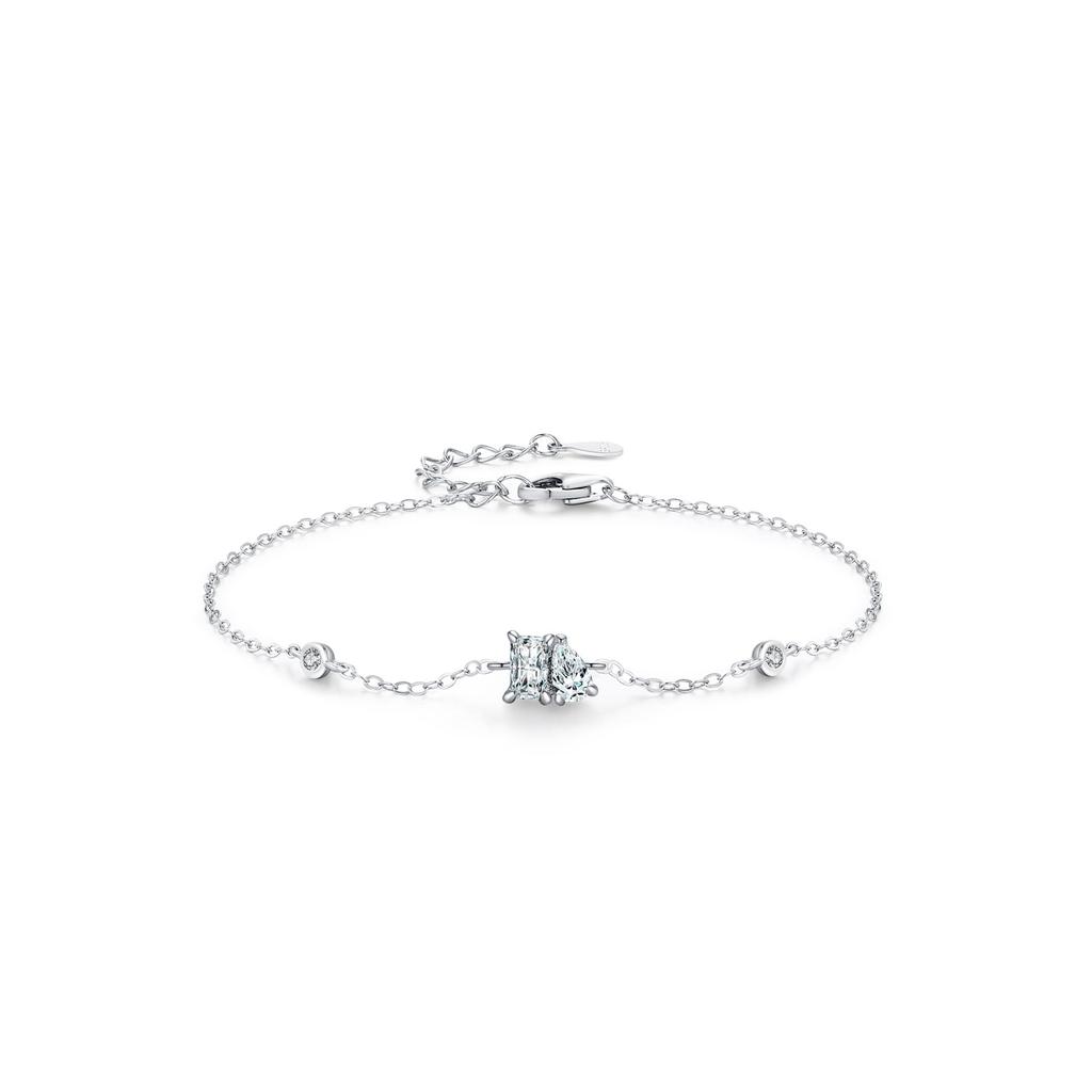 Moissanite 925 Sterling Silver Minimalist Heart-shaped Geometric Design Diamond Bracelet Adjustable Stacked Fashion Wedding Gift