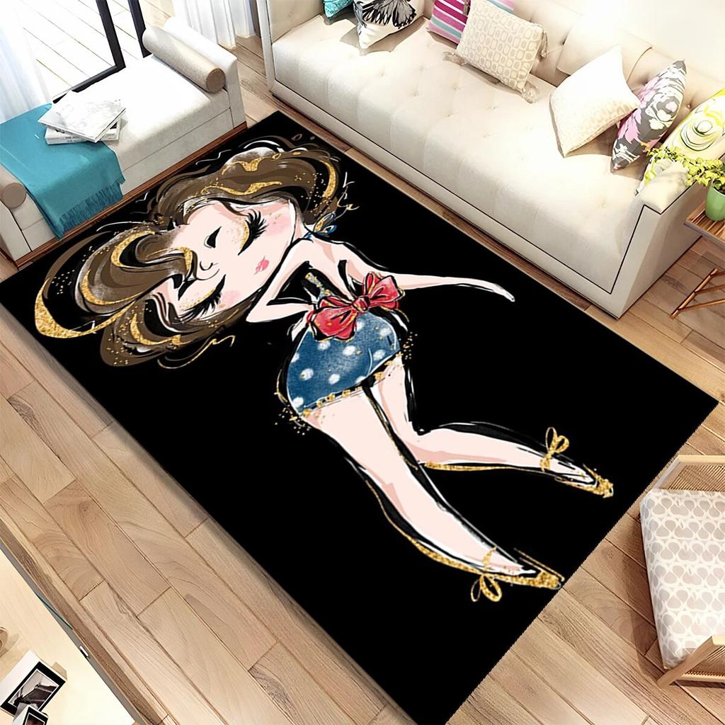 Cute Ballet Girl Ballerina Fairy Cartoon Area Rug,Carpet for Living Room Bedroom Sofa Doormat Decoration, Kid Non-slip Floor Mat