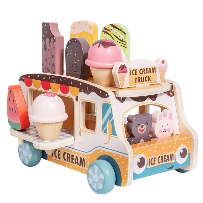 Wooden Pretend Play Ice Cream Cart Toy For Kids Educational Gift