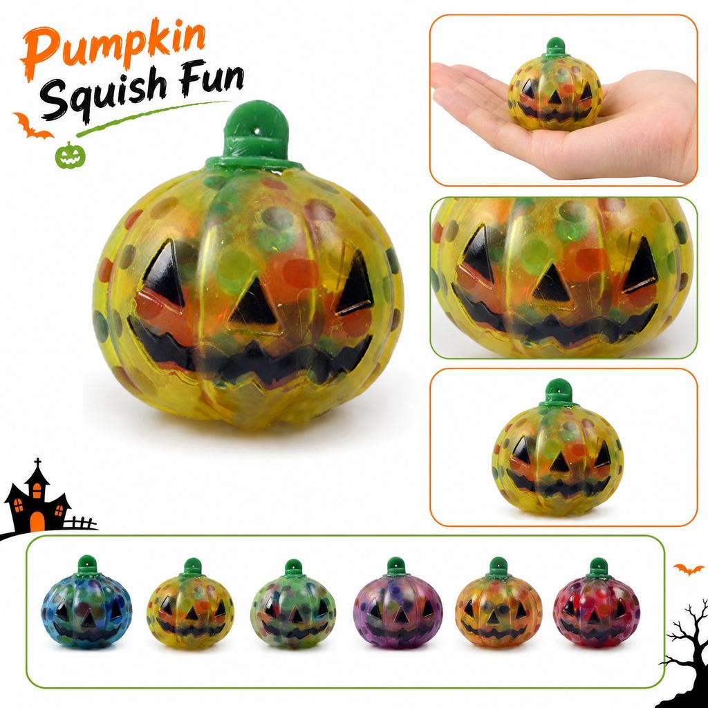 Halloween Pumpkin Shaped Squishy Toy Stress Relief Squeeze Toy Soft PU Foam Sensory Fidget Toy for Kids and Adults Random Color