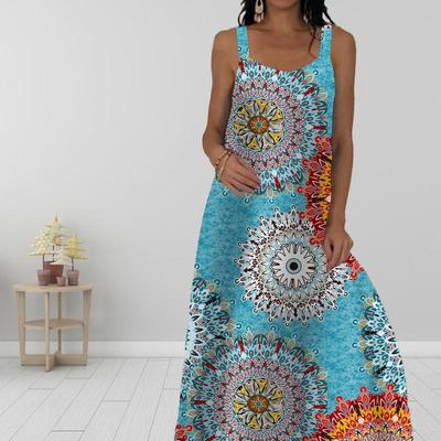 Damen Slip Dress Maxi Langes Kleid Riesenblumendruck Kleid Frühling & Sommer V-Ausschnitt Freizeit Urlaub