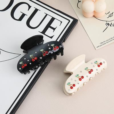 Kobiety Uroczy Francuski Retro Klips Rekin Z Octanu Koloru Wiśniowego Cyrkonie Bezszwowy Klips Chwytający Damska Klamra do Włosów Nakrycie Głowy