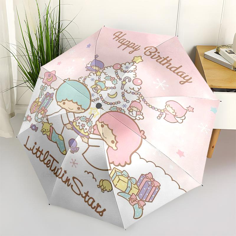 1 pièce Coffret Cadeau Festif Little Twin Stars avec Parapluie à Ouverture Automatique - Design Pliant Portable, Parapluie d'Extérieur à 8 Baleines en Fer pour Fans, Voyageur