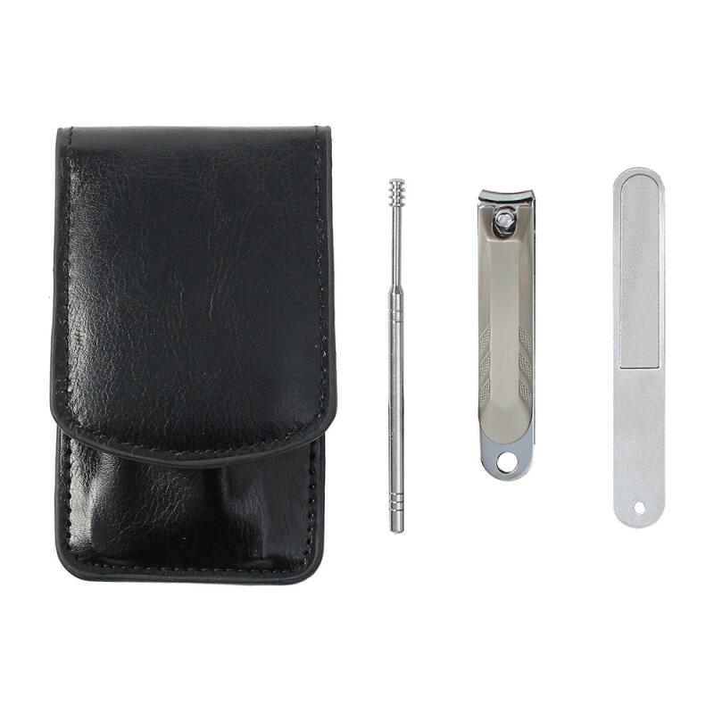 Lever Cut Nail Clipper 3-Piece Set NC-06 Black Ear Pick Nail File