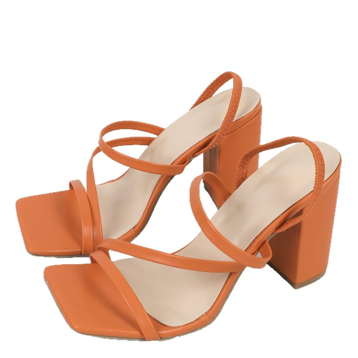 

Square Open Toe Heels for Women Strappy Chunky Block Heeled Wedding Party Comfort Dress Slides Sandals Women s Lightweight Summer Slip on Slides Shoes 35 оранжевый