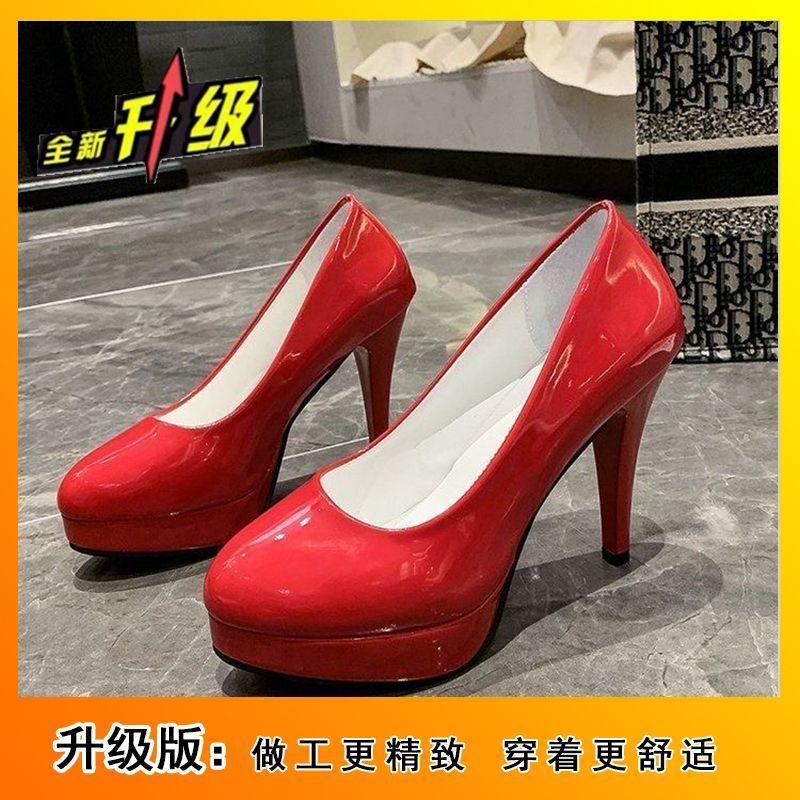 French Girl White Red Patent Leather Thick Heel Single Shoes 2025 Autumn New One-word Belt Mary Jane High Heel Small Leather Shoes