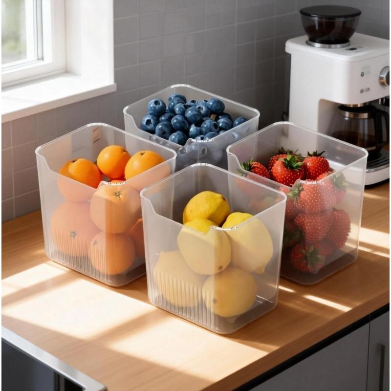 4 Stück durchsichtige Kühlschrank-Aufbewahrungsboxen - Lebensmittelechter Küchenorganizer für Obst, Gemüse, Knoblauch & Ingwer, Hält länger frisch