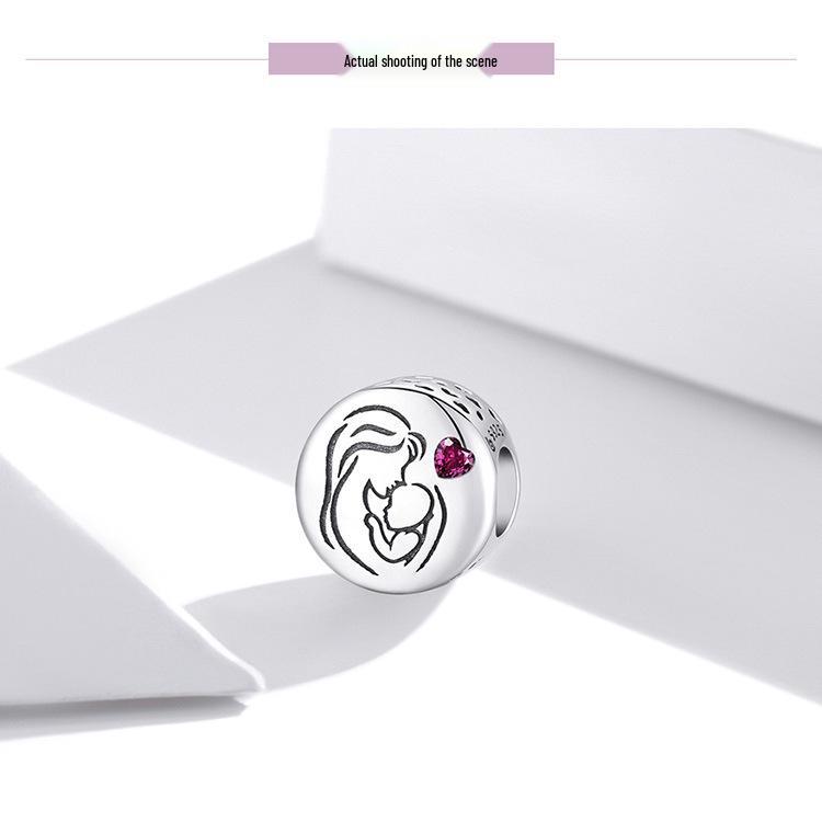 Sterling Silver S925 Heart-Shaped Red Zircon Mother's Love Bracelet BSC493