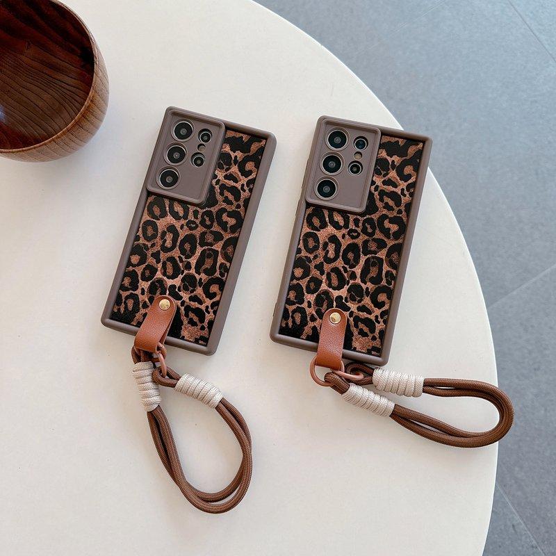 Leopard Print Lanyard Phone Case For Samsung Galaxy S24 S23 S22 S21 FE Ultra Plus A06 A05 A15 A25 A35 A55 A05S Soft Rope Cover