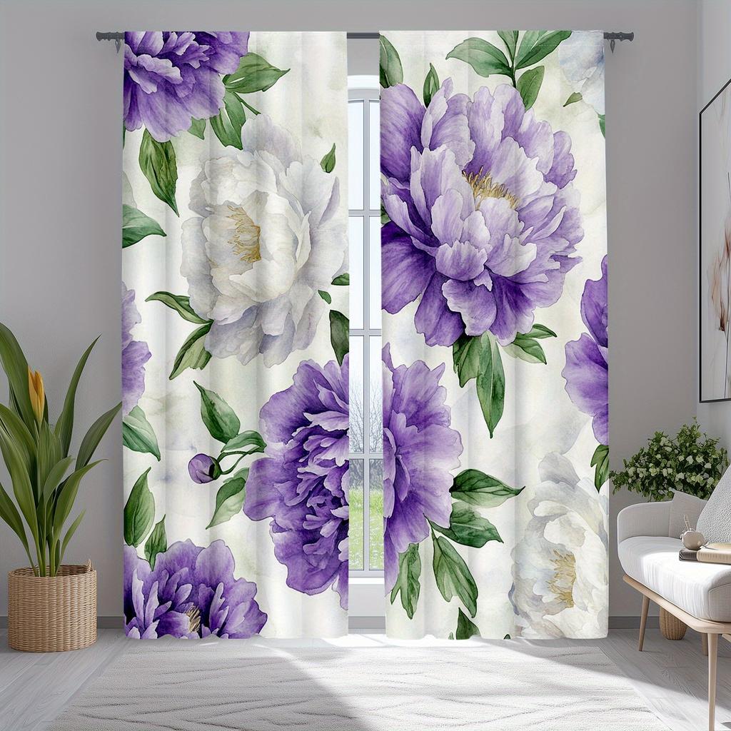Set Of 2 Beautiful Lilac Peonies Window Treatments Bedroom Living Room Curtain For Made Polyester