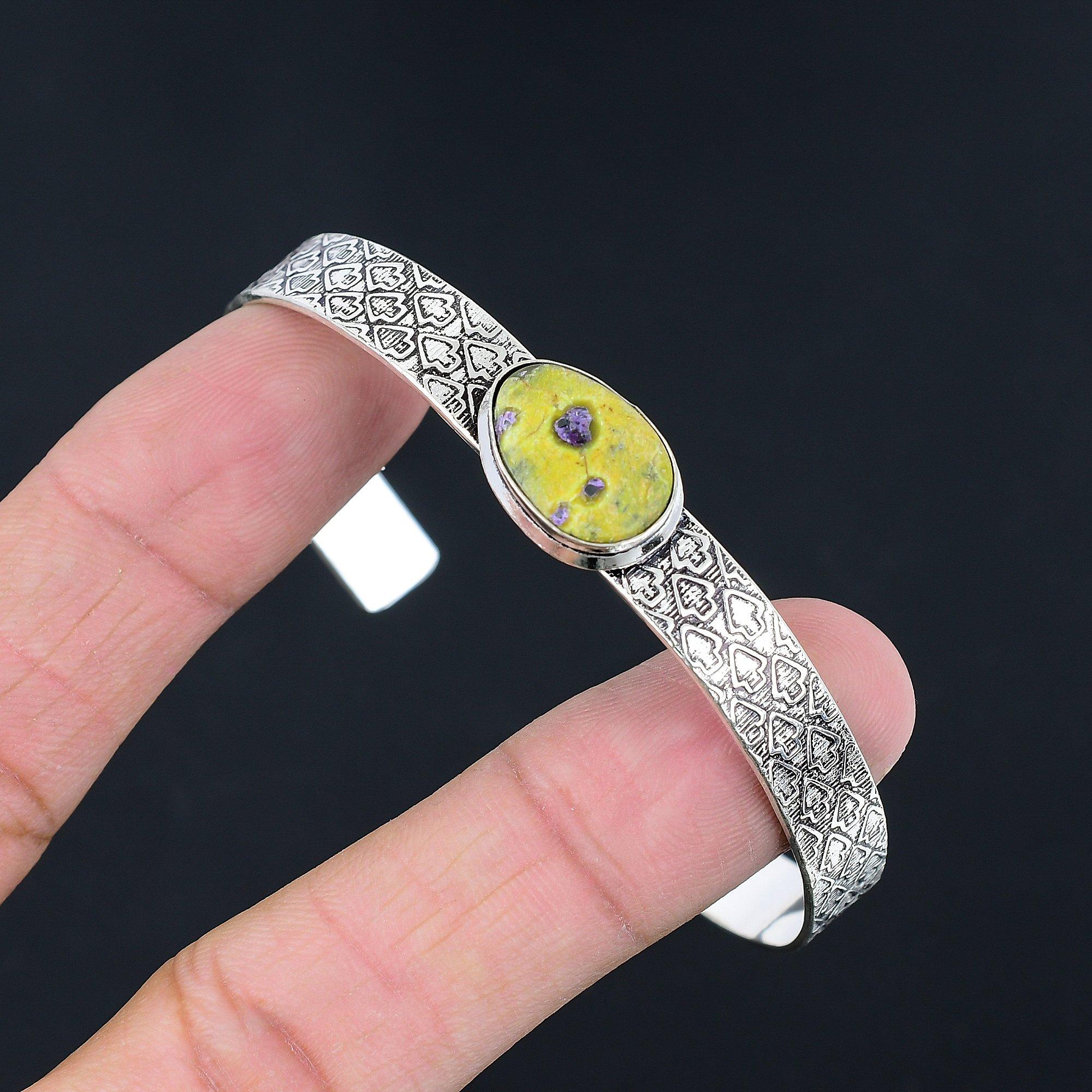 

Daughters Day Sale Atlantisite Gemstone 925 Sterling Silver Wife Bangle Bracelet Adjustable