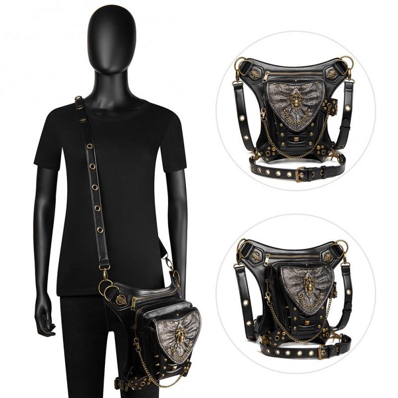 Punk Style Skull Chain Motorcycle Bag Women - Shoulder Crossbody Waist Pack With Zippered Pockets