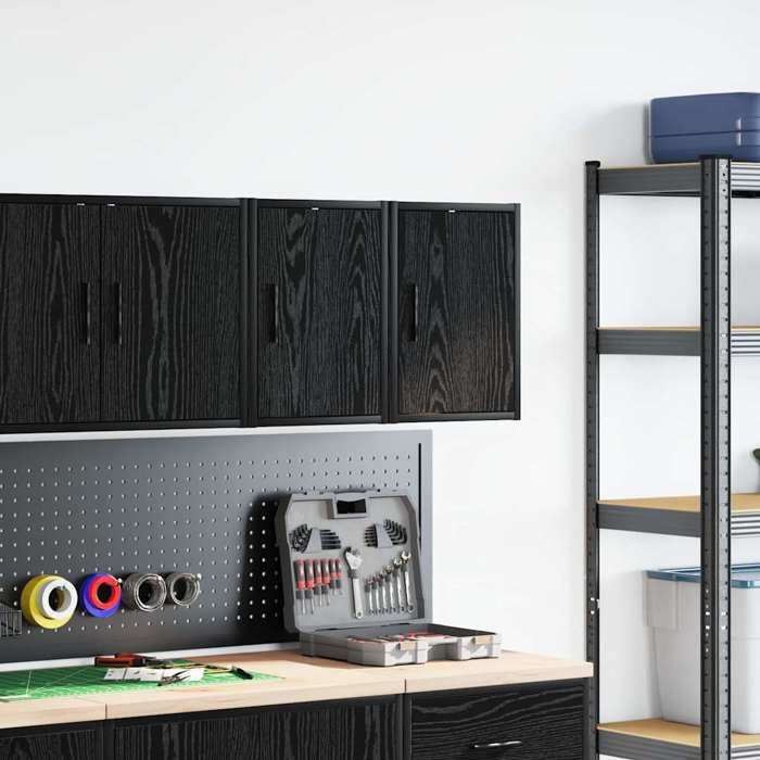 VidaXL Armoires murales de garage 2 pcs noir bois d'ingénierie, armoire, placard mural de garage, armoire à outils murale 860610