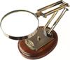 5X Brass Desk Top Magnifying Glass with Adjustable Stand and Wooden Base Vintage