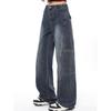 Women Vintage Blue Cargo Jeans 2000s Y2k High Waist Denim Pants Harajuku 90s Retro Wide Leg Trousers Clothes