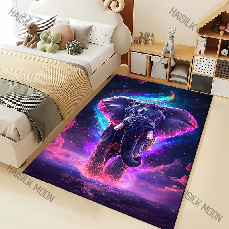 Neon Fantasy Elephant Pattern Carpet for Living Room Bedroom Bedside Floor Mat Sofa Table Area Rugs Home Decor Fast Shipping