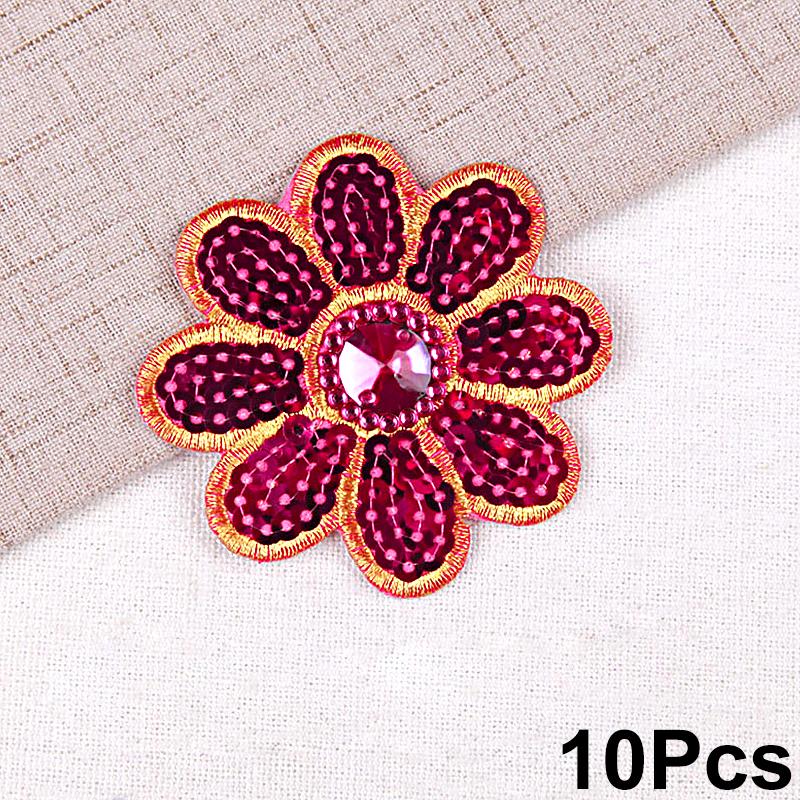 10Pcs Sequins Embroidery Cloth Stickers Small Octagonal Flower Performance Costume Ethnic Costume Accessories Iron-On Stickers