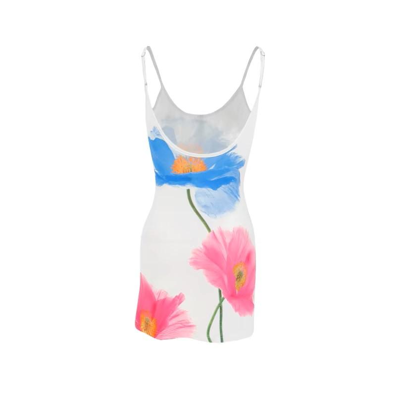 Sexy Mini Dress Women Summer Streetwear Print Sleeveless Spaghetti Strap Backless Casual Slim Elegant Pullover
