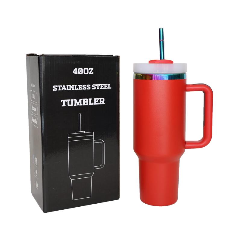 USA Warehouse Rainbow Colorful Ion Plating 40oz Powder Coated Vacuum Insulated Tumbler with Handle and Lid 40 oz(1133.98g)