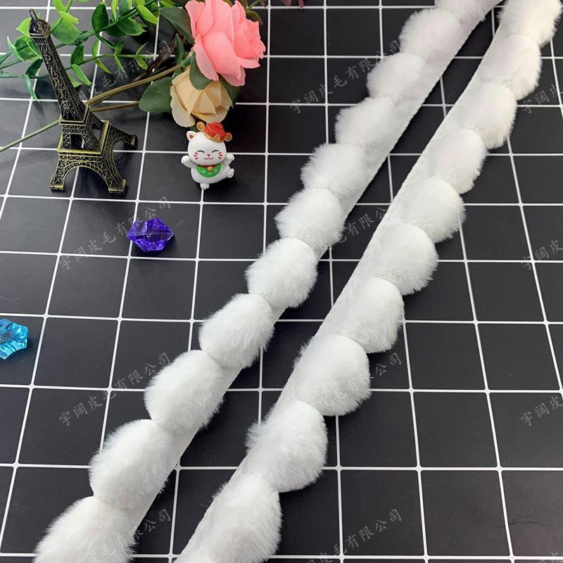 Lace Trim & Faux Mink Fur Pom-pom Border for Crafts and Clothing