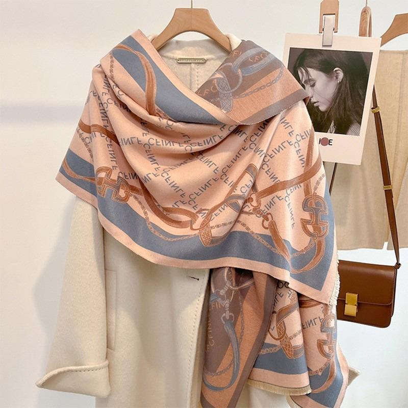 Autumn new letter jacquard scarf women's imitation cashmere thickened warm neck protection scarf multi-functional versatile shawl