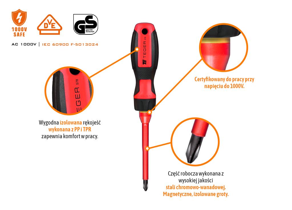 Zestaw Wkrętaków Vde Professional 13 Szt / Certyfikat Gs/Vde / Teger