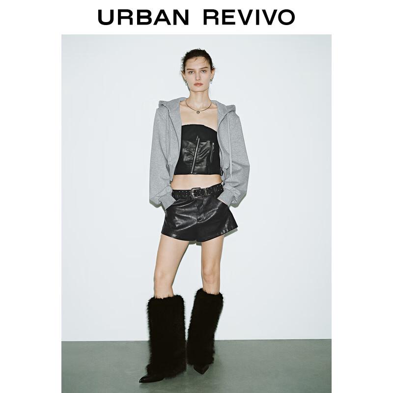 

UR 2025 Spring Women s Casual Hooded Double Zipper Jacket XS