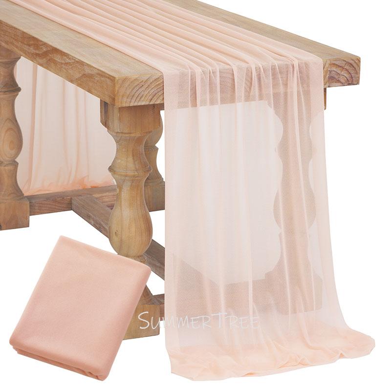 Flowy Drape Sheer Gauze Table Runner Rustic Boho Burgundy Blush Pink for Wedding Party Baby Bridal Shower Dining Table Decor 5