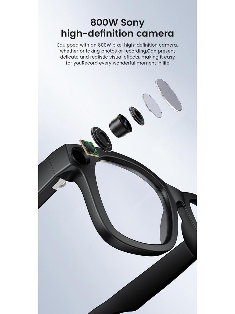 AI Smart Glasses: 800W Pixel, Object Recognition, Real-time Translation, HD Camera for Photo & Video Recording