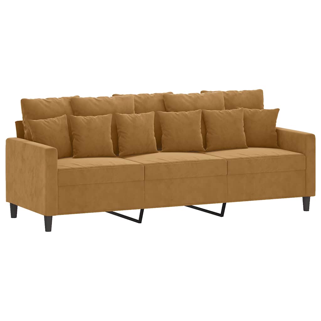 Vidaxl 3-Osobowa Sofa Z Podnóżkiem, Brązowy, 180 Cm, Aksamit