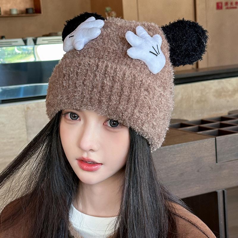 Knitted Woolen Hat for Women In Winter Japanese Style Cute Little Gloves Head Hat Versatile Warm Ear Protection Cold Protection Head Hat Trendy