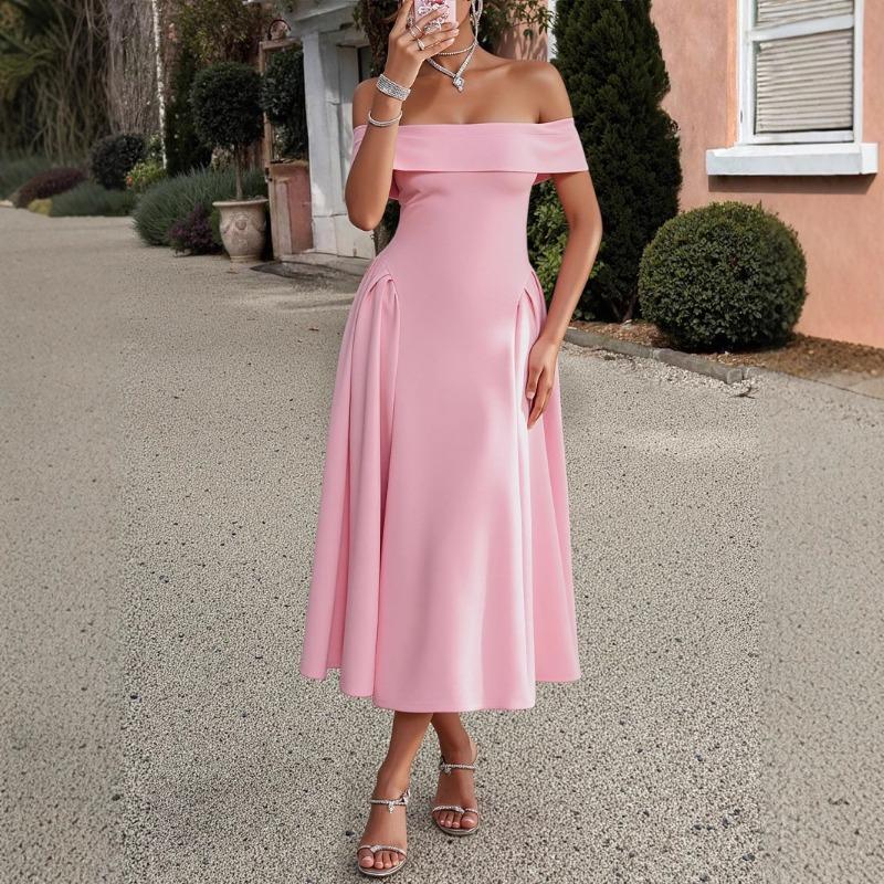 Elegant and Refined One-shoulder Off-the-shoulder Cinched Waist Dress for Women's Spring and Summer