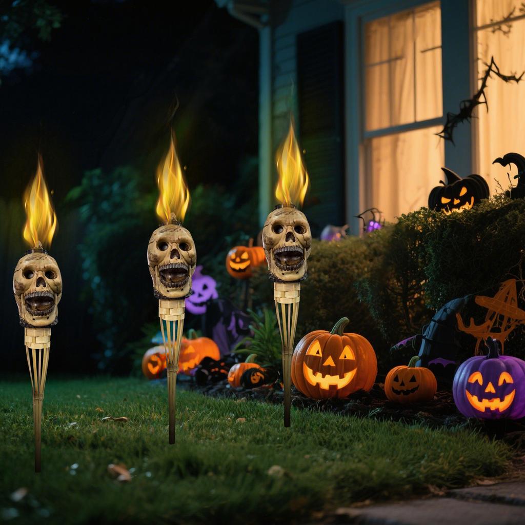 Highlighting A Macabre Head, This Torch Doubles As Eerie Decor And A Fire - Breathing Centerpiece. It With To Ignite, Casting Flickering Shad