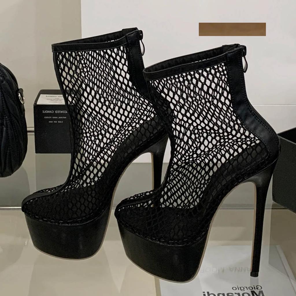 Eilyken New Breathable Mesh Fabric Women Ankle Boots Sandals Sexy Gladiator Zipper Stiletto High Heels Shoes