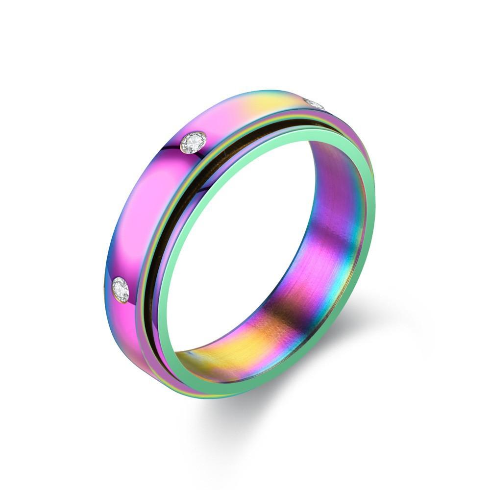 2025 cross-border new colorful light plate diamond ring rotatable ring couple jewelry pattern source manufacturer