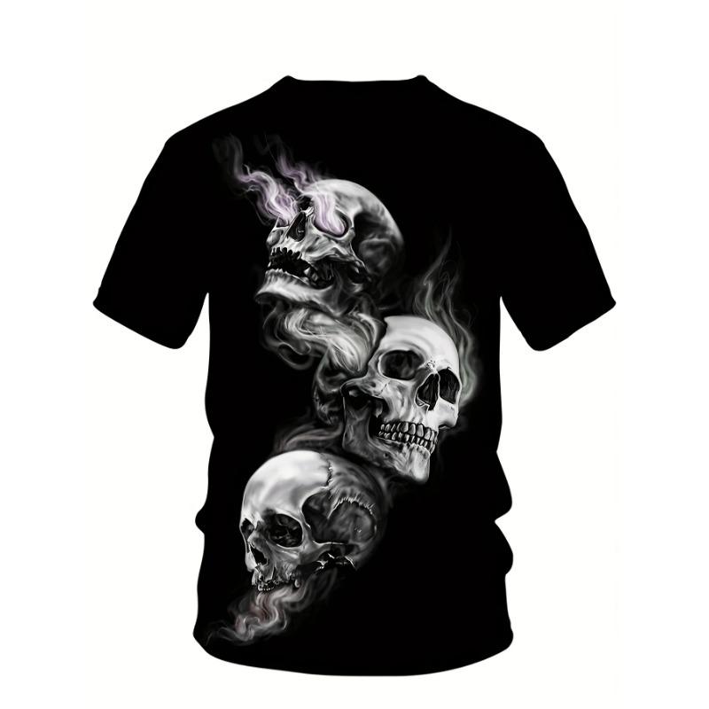 Quick Dry T-shirt 2025 Summer 3D Skull Print T-shirt Casual Short Sleeve Round Neck Tropical Style Breathable Great for Summer a